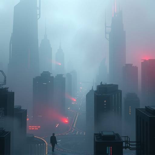 Cena de uma cidade futurista com n&radic;&copy;voa e luzes neon na s&radic;&copy;rie 'Cr&radic;&yen;nicas de Neblina'