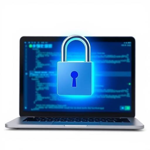 Ilustra&radic;&sect;&radic;&pound;o de um cadeado digital protegendo dados em um computador.